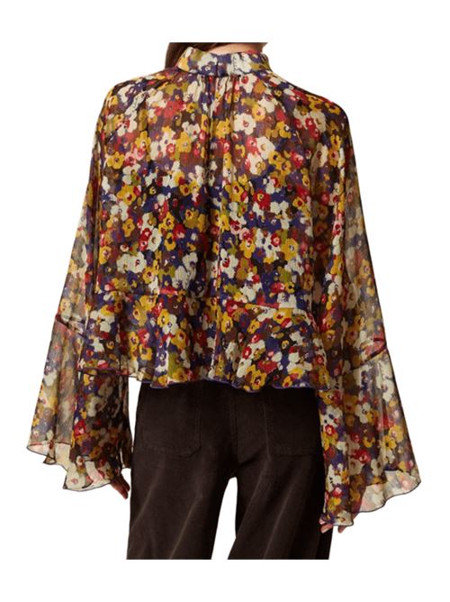 Blusa da donna in creppone riciclato, collo alto, stampa floreale all-over multicolor. TWINSET | 252AT207112886